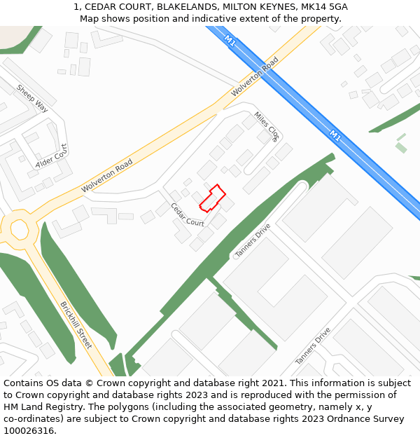 1, CEDAR COURT, BLAKELANDS, MILTON KEYNES, MK14 5GA: Location map and indicative extent of plot