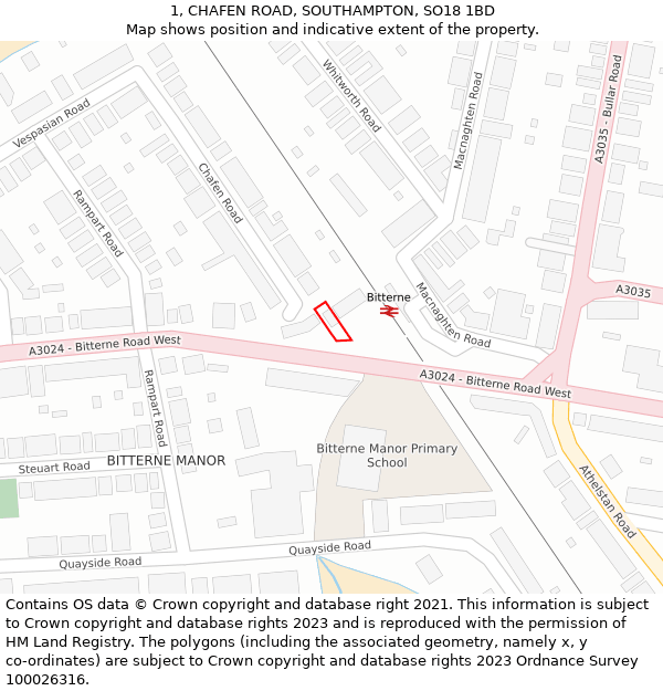 1, CHAFEN ROAD, SOUTHAMPTON, SO18 1BD: Location map and indicative extent of plot