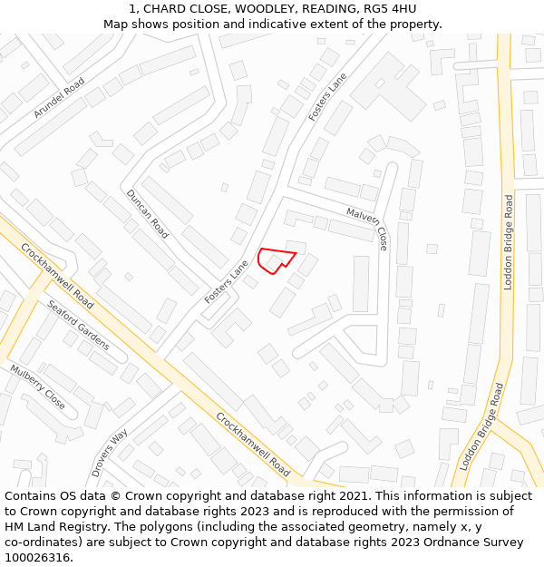 1, CHARD CLOSE, WOODLEY, READING, RG5 4HU: Location map and indicative extent of plot