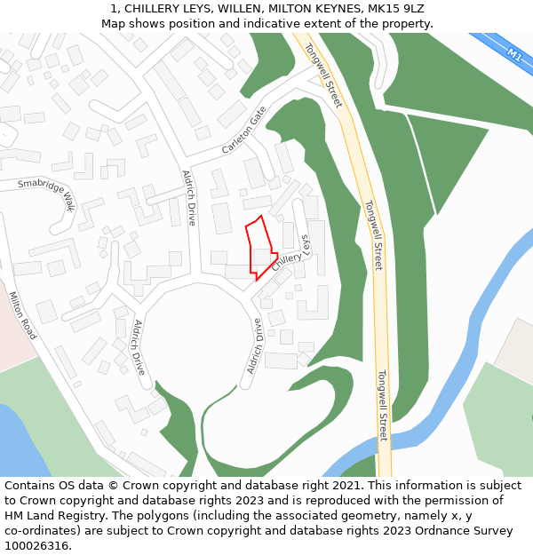 1, CHILLERY LEYS, WILLEN, MILTON KEYNES, MK15 9LZ: Location map and indicative extent of plot