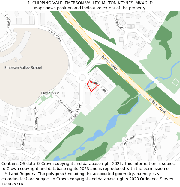 1, CHIPPING VALE, EMERSON VALLEY, MILTON KEYNES, MK4 2LD: Location map and indicative extent of plot