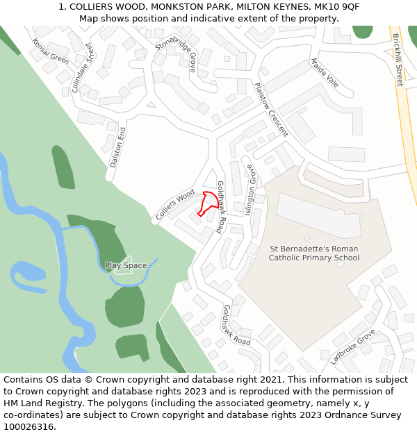1, COLLIERS WOOD, MONKSTON PARK, MILTON KEYNES, MK10 9QF: Location map and indicative extent of plot