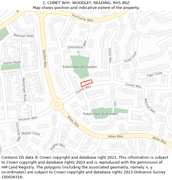 1, COMET WAY, WOODLEY, READING, RG5 4NZ: Location map and indicative extent of plot