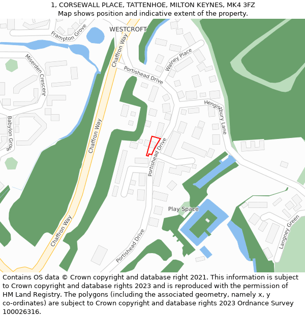 1, CORSEWALL PLACE, TATTENHOE, MILTON KEYNES, MK4 3FZ: Location map and indicative extent of plot