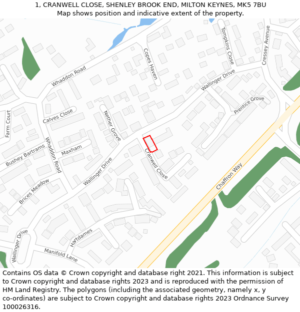 1, CRANWELL CLOSE, SHENLEY BROOK END, MILTON KEYNES, MK5 7BU: Location map and indicative extent of plot