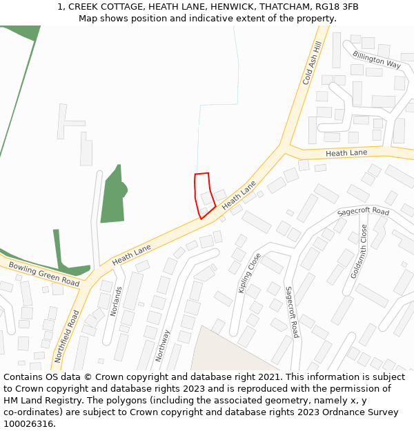 1, CREEK COTTAGE, HEATH LANE, HENWICK, THATCHAM, RG18 3FB: Location map and indicative extent of plot