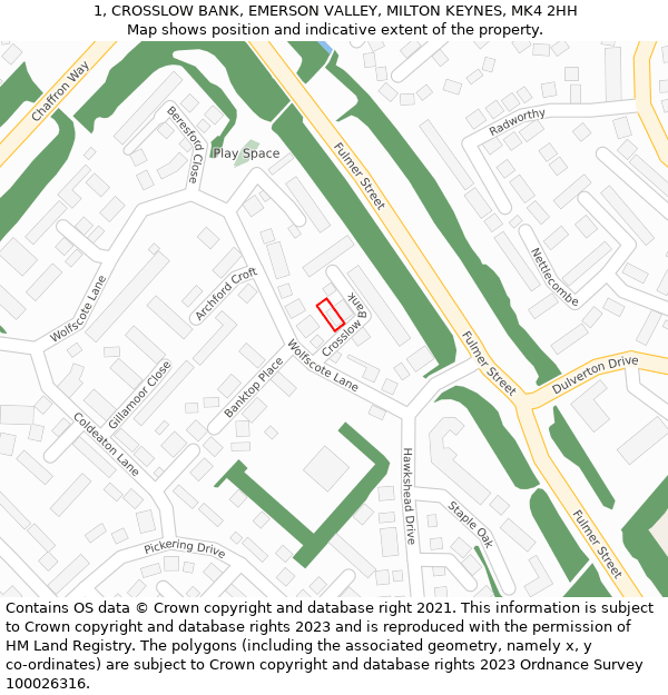 1, CROSSLOW BANK, EMERSON VALLEY, MILTON KEYNES, MK4 2HH: Location map and indicative extent of plot