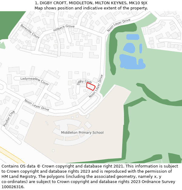 1, DIGBY CROFT, MIDDLETON, MILTON KEYNES, MK10 9JX: Location map and indicative extent of plot