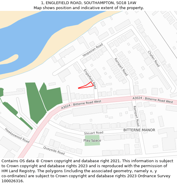 1, ENGLEFIELD ROAD, SOUTHAMPTON, SO18 1AW: Location map and indicative extent of plot