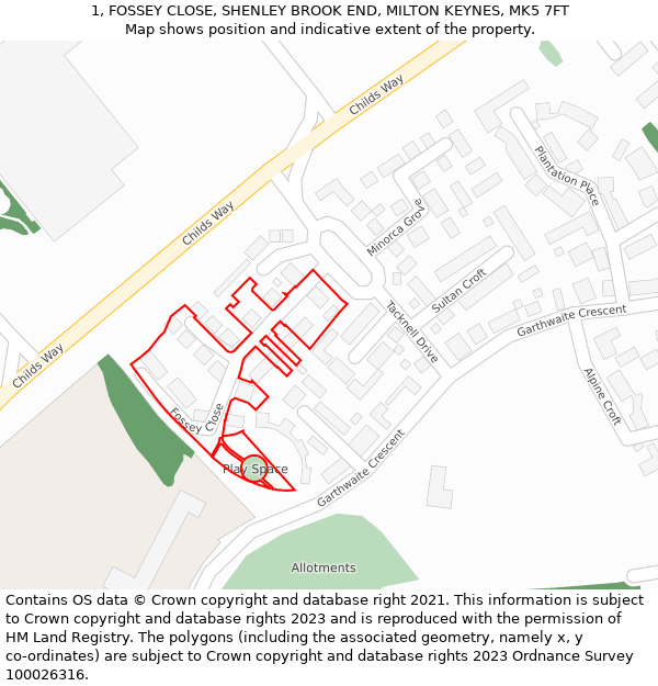 1, FOSSEY CLOSE, SHENLEY BROOK END, MILTON KEYNES, MK5 7FT: Location map and indicative extent of plot
