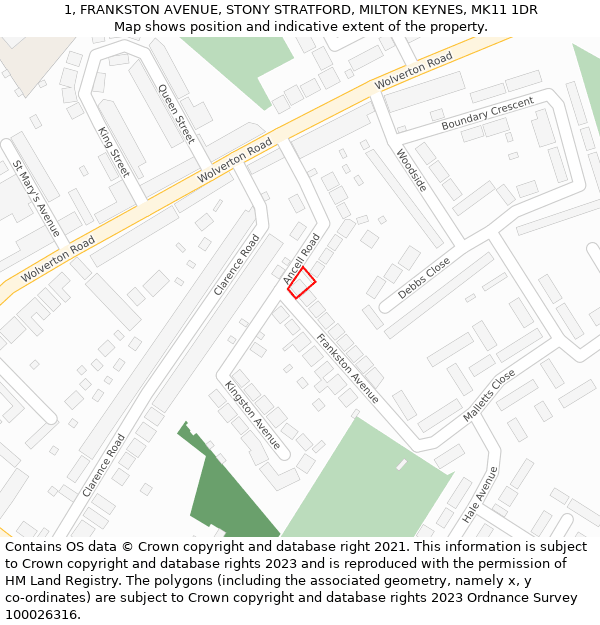 1, FRANKSTON AVENUE, STONY STRATFORD, MILTON KEYNES, MK11 1DR: Location map and indicative extent of plot