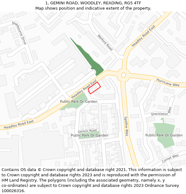 1, GEMINI ROAD, WOODLEY, READING, RG5 4TF: Location map and indicative extent of plot