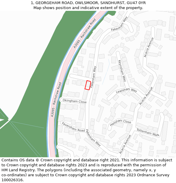 1, GEORGEHAM ROAD, OWLSMOOR, SANDHURST, GU47 0YR: Location map and indicative extent of plot