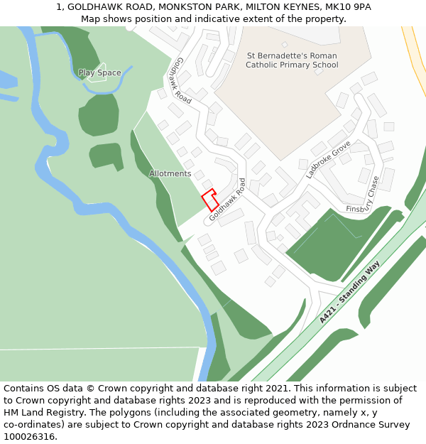 1, GOLDHAWK ROAD, MONKSTON PARK, MILTON KEYNES, MK10 9PA: Location map and indicative extent of plot
