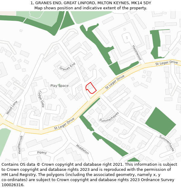 1, GRANES END, GREAT LINFORD, MILTON KEYNES, MK14 5DY: Location map and indicative extent of plot