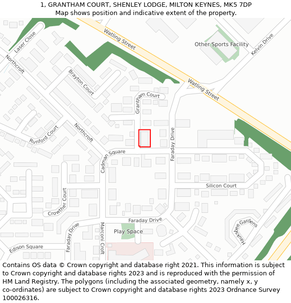 1, GRANTHAM COURT, SHENLEY LODGE, MILTON KEYNES, MK5 7DP: Location map and indicative extent of plot