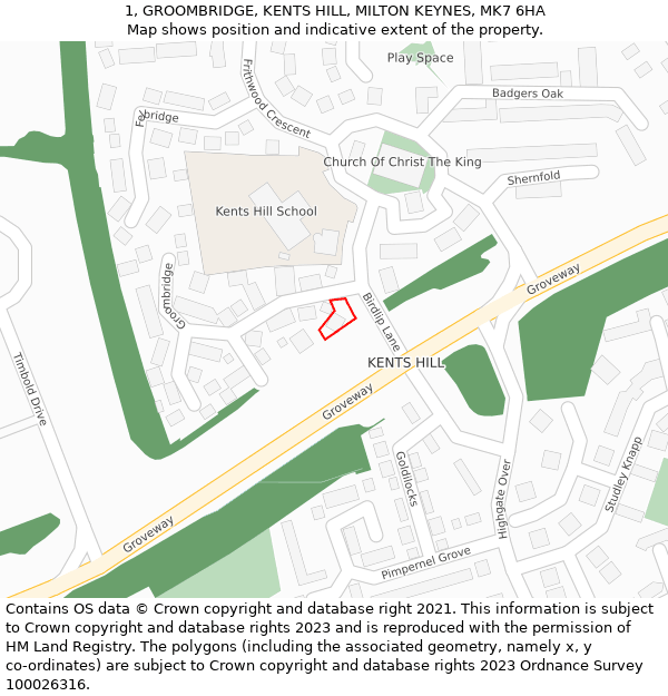 1, GROOMBRIDGE, KENTS HILL, MILTON KEYNES, MK7 6HA: Location map and indicative extent of plot