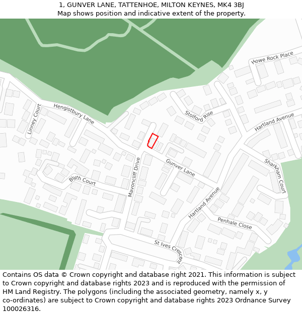 1, GUNVER LANE, TATTENHOE, MILTON KEYNES, MK4 3BJ: Location map and indicative extent of plot