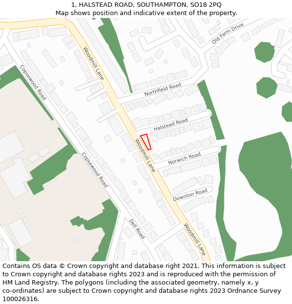 1, HALSTEAD ROAD, SOUTHAMPTON, SO18 2PQ: Location map and indicative extent of plot