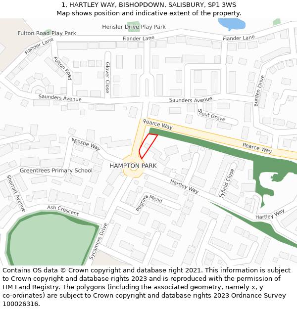 1, HARTLEY WAY, BISHOPDOWN, SALISBURY, SP1 3WS: Location map and indicative extent of plot