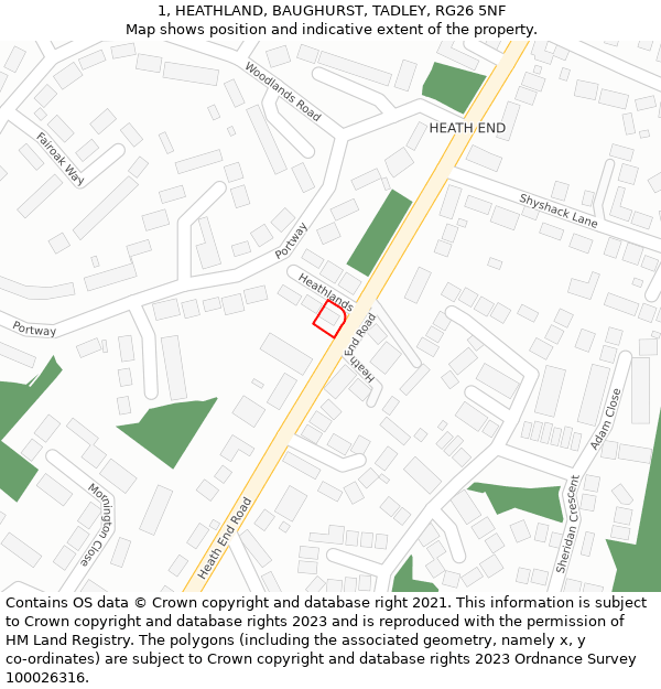 1, HEATHLAND, BAUGHURST, TADLEY, RG26 5NF: Location map and indicative extent of plot