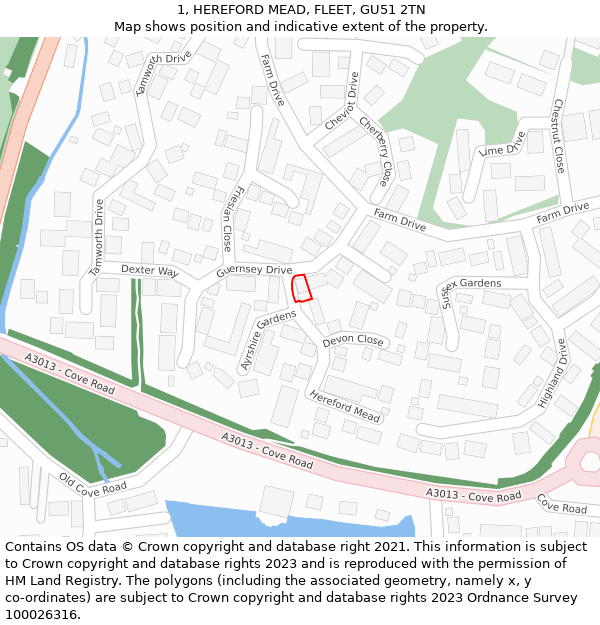 1, HEREFORD MEAD, FLEET, GU51 2TN: Location map and indicative extent of plot