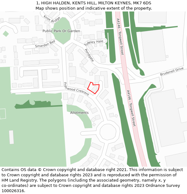 1, HIGH HALDEN, KENTS HILL, MILTON KEYNES, MK7 6DS: Location map and indicative extent of plot