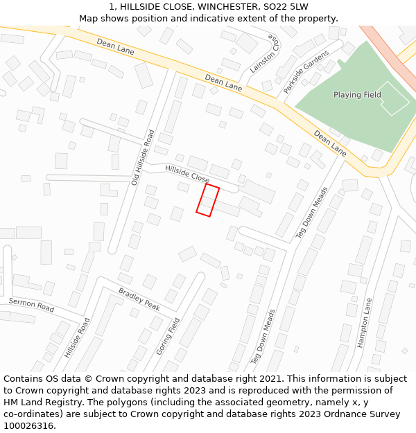 1, HILLSIDE CLOSE, WINCHESTER, SO22 5LW: Location map and indicative extent of plot