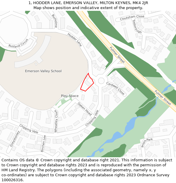 1, HODDER LANE, EMERSON VALLEY, MILTON KEYNES, MK4 2JR: Location map and indicative extent of plot