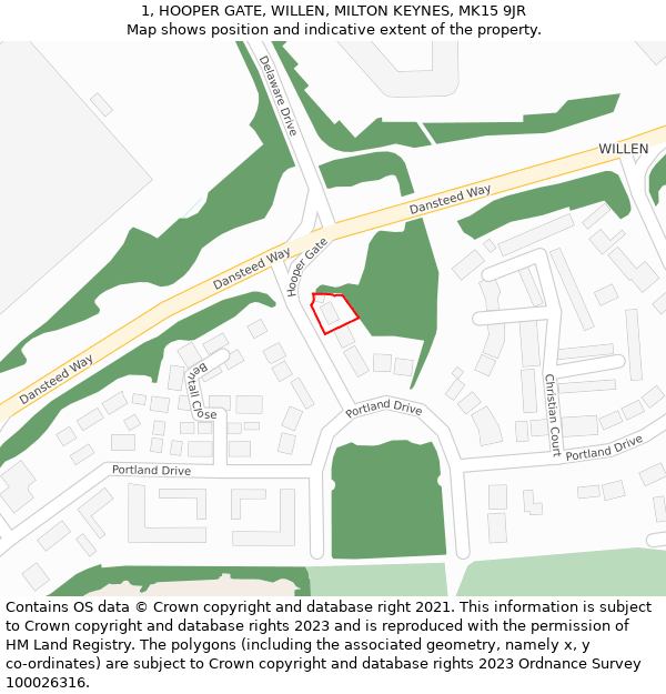 1, HOOPER GATE, WILLEN, MILTON KEYNES, MK15 9JR: Location map and indicative extent of plot