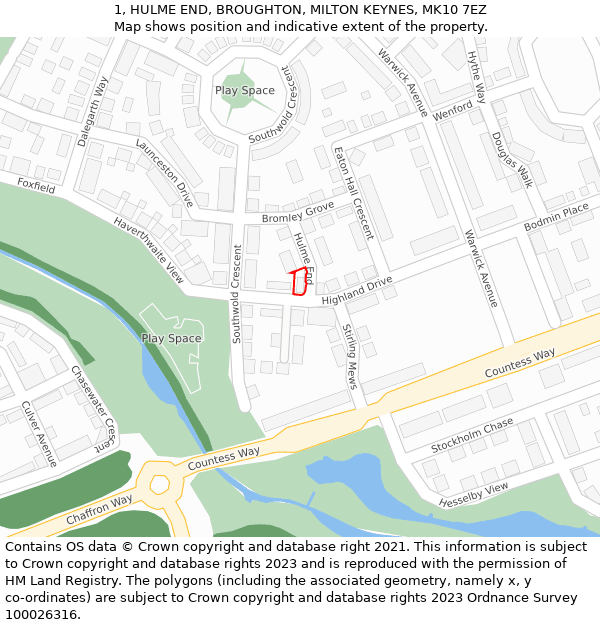 1, HULME END, BROUGHTON, MILTON KEYNES, MK10 7EZ: Location map and indicative extent of plot