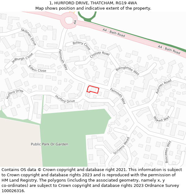 1, HURFORD DRIVE, THATCHAM, RG19 4WA: Location map and indicative extent of plot