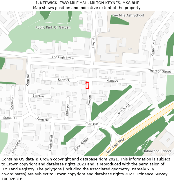 1, KEPWICK, TWO MILE ASH, MILTON KEYNES, MK8 8HE: Location map and indicative extent of plot