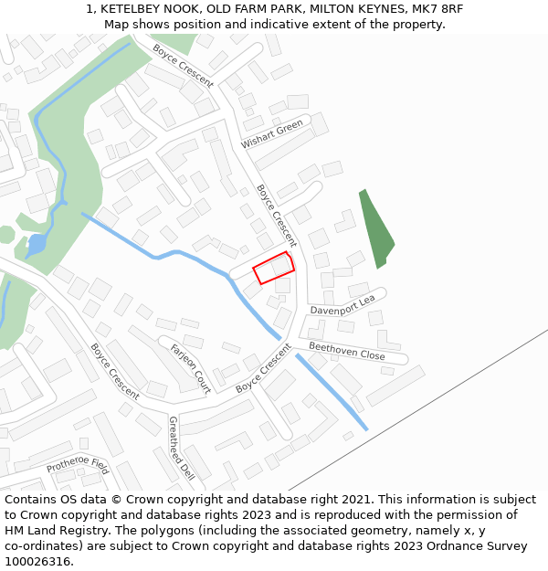 1, KETELBEY NOOK, OLD FARM PARK, MILTON KEYNES, MK7 8RF: Location map and indicative extent of plot