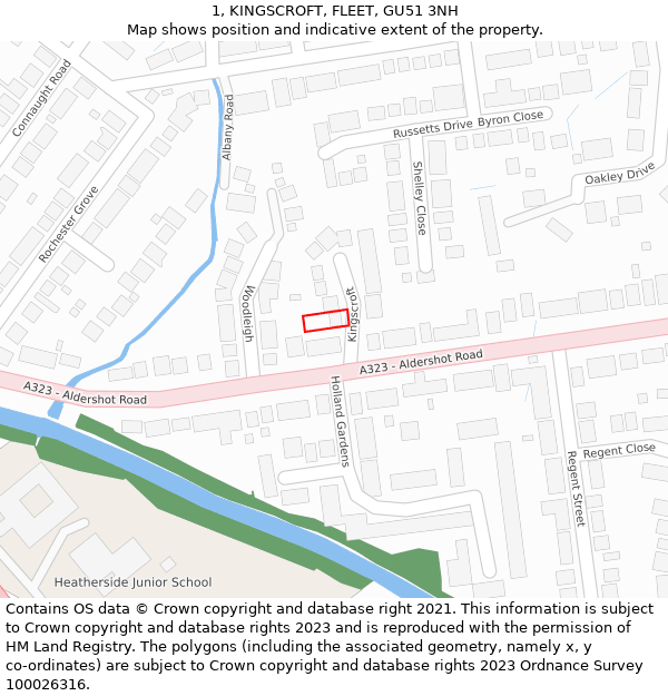 1, KINGSCROFT, FLEET, GU51 3NH: Location map and indicative extent of plot