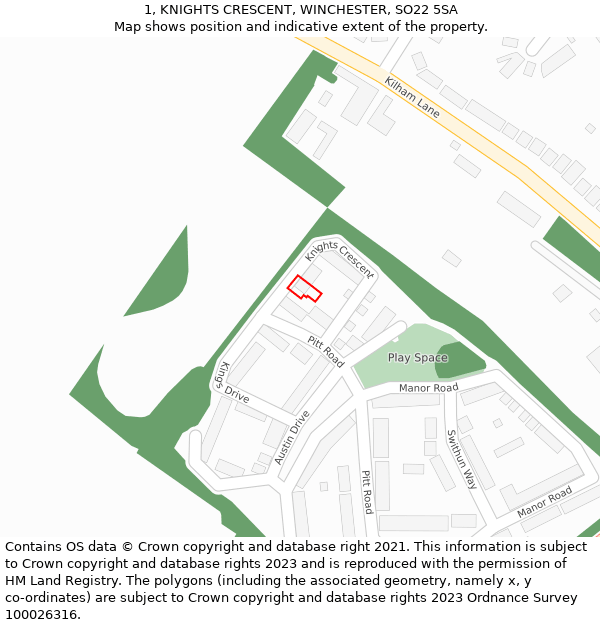 1, KNIGHTS CRESCENT, WINCHESTER, SO22 5SA: Location map and indicative extent of plot