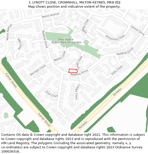 1, LYNOTT CLOSE, CROWNHILL, MILTON KEYNES, MK8 0DJ: Location map and indicative extent of plot