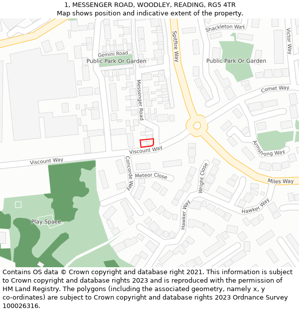 1, MESSENGER ROAD, WOODLEY, READING, RG5 4TR: Location map and indicative extent of plot