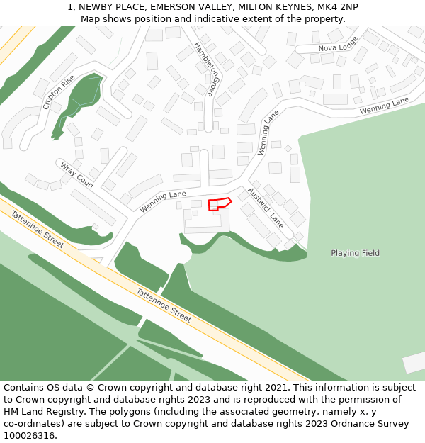 1, NEWBY PLACE, EMERSON VALLEY, MILTON KEYNES, MK4 2NP: Location map and indicative extent of plot