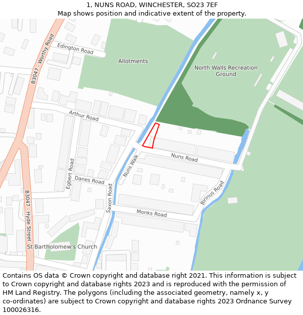 1, NUNS ROAD, WINCHESTER, SO23 7EF: Location map and indicative extent of plot