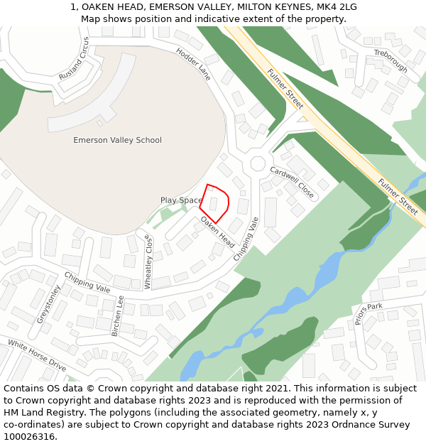 1, OAKEN HEAD, EMERSON VALLEY, MILTON KEYNES, MK4 2LG: Location map and indicative extent of plot