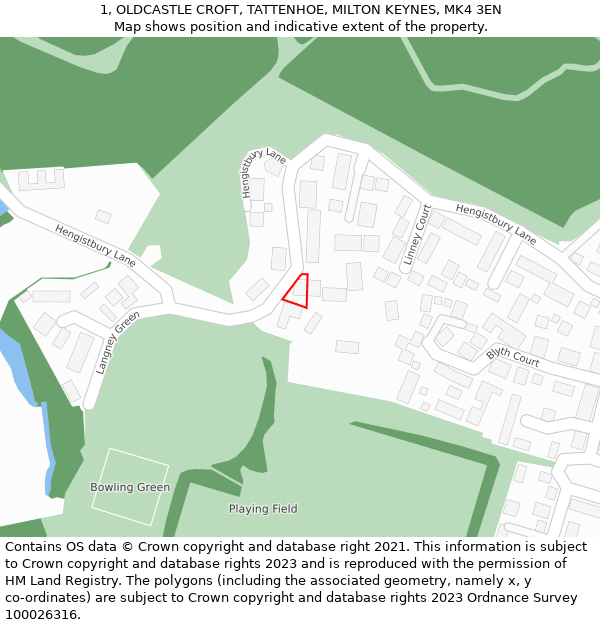 1, OLDCASTLE CROFT, TATTENHOE, MILTON KEYNES, MK4 3EN: Location map and indicative extent of plot