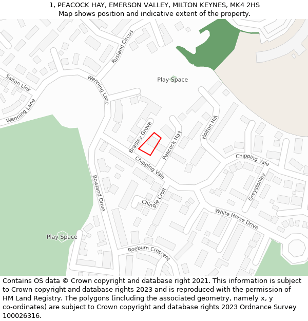 1, PEACOCK HAY, EMERSON VALLEY, MILTON KEYNES, MK4 2HS: Location map and indicative extent of plot