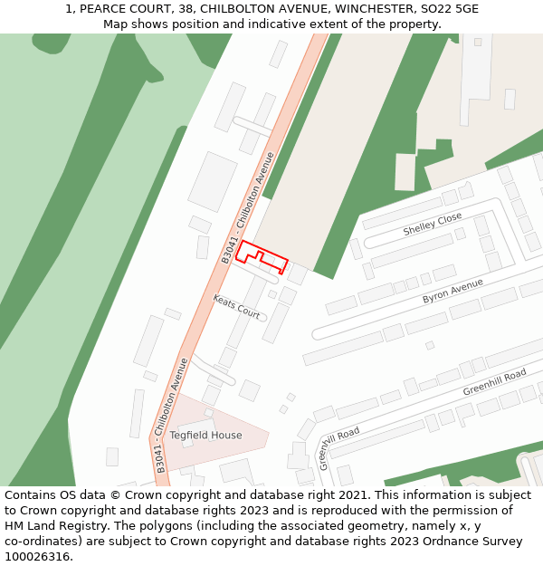 1, PEARCE COURT, 38, CHILBOLTON AVENUE, WINCHESTER, SO22 5GE: Location map and indicative extent of plot