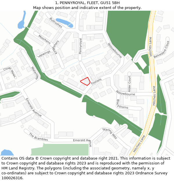 1, PENNYROYAL, FLEET, GU51 5BH: Location map and indicative extent of plot