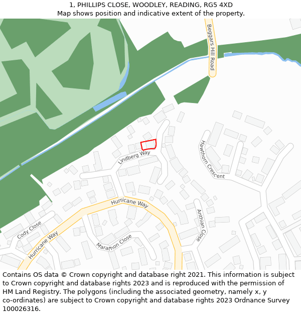 1, PHILLIPS CLOSE, WOODLEY, READING, RG5 4XD: Location map and indicative extent of plot