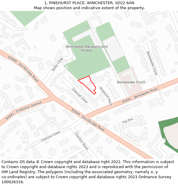 1, PINEHURST PLACE, WINCHESTER, SO22 6AN: Location map and indicative extent of plot