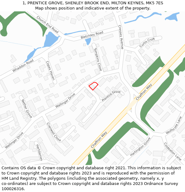 1, PRENTICE GROVE, SHENLEY BROOK END, MILTON KEYNES, MK5 7ES: Location map and indicative extent of plot