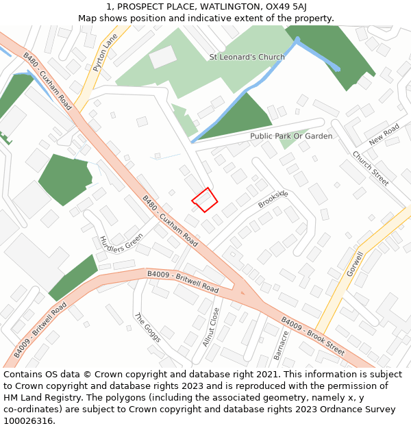 1, PROSPECT PLACE, WATLINGTON, OX49 5AJ: Location map and indicative extent of plot