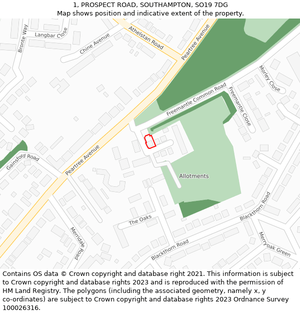 1, PROSPECT ROAD, SOUTHAMPTON, SO19 7DG: Location map and indicative extent of plot